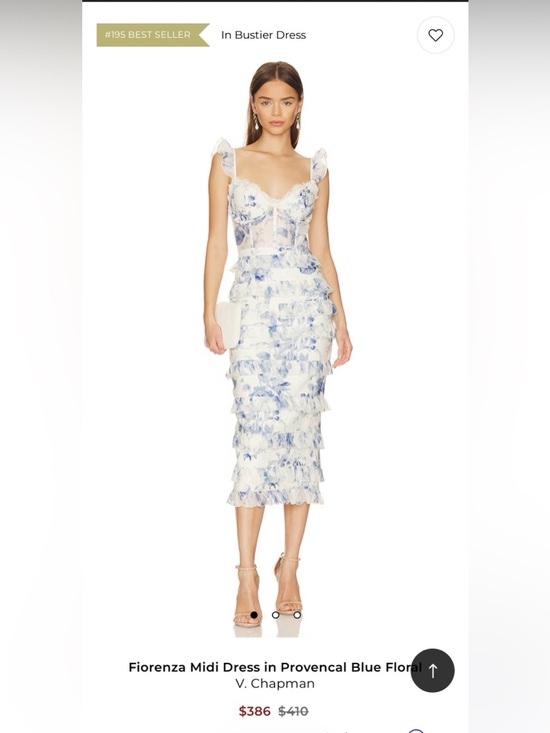 V. Chapman Dresses & Skirts - V. Chapman White and Provencal Blue Floral Ruffle Midi Dress